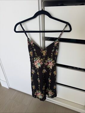 Alice + Olivia Black Floral Spaghetti-Strap Mini Dress